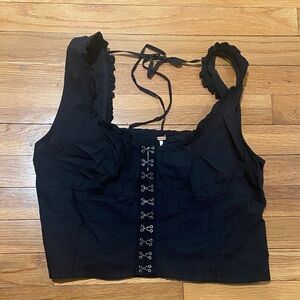 Free People Black Lace-Up Crop Top